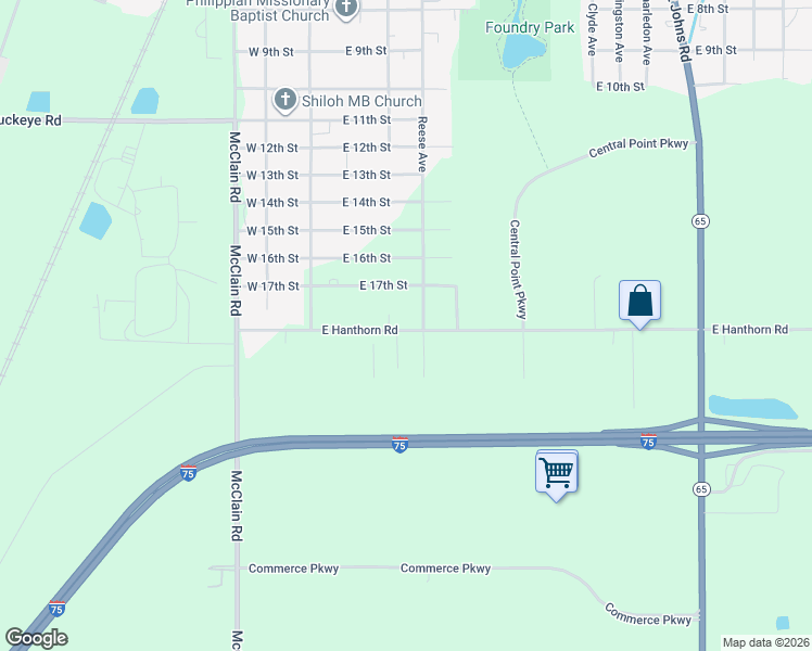 map of restaurants, bars, coffee shops, grocery stores, and more near 301 East Hanthorn Road in Lima