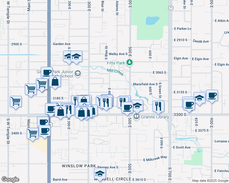 map of restaurants, bars, coffee shops, grocery stores, and more near 422 East Lambourne Avenue in South Salt Lake