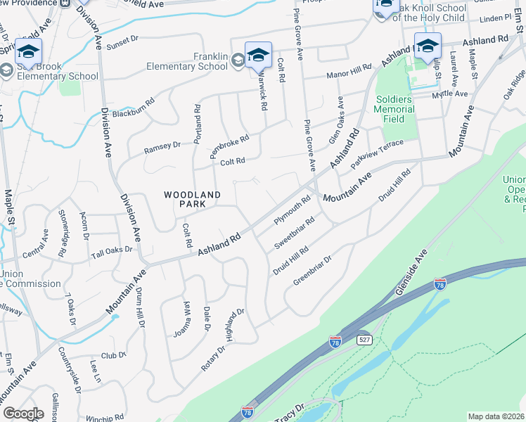 map of restaurants, bars, coffee shops, grocery stores, and more near 235 Ashland Road in Summit
