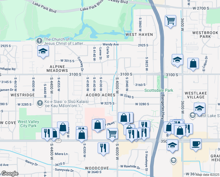 map of restaurants, bars, coffee shops, grocery stores, and more near 3185 South 4060 West in Salt Lake City