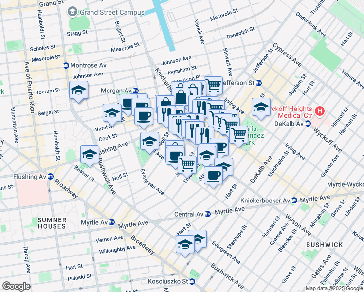 map of restaurants, bars, coffee shops, grocery stores, and more near 271 Melrose Street in Brooklyn