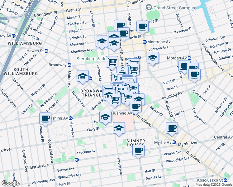 map of restaurants, bars, coffee shops, grocery stores, and more near 9 Cook Street in Brooklyn