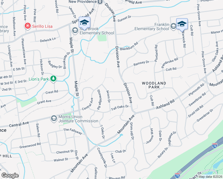 map of restaurants, bars, coffee shops, grocery stores, and more near 51 Old Oak Drive in Summit