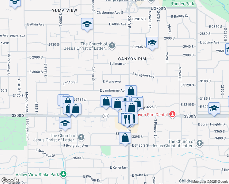 map of restaurants, bars, coffee shops, grocery stores, and more near 2256 East Lambourne Avenue in Salt Lake City