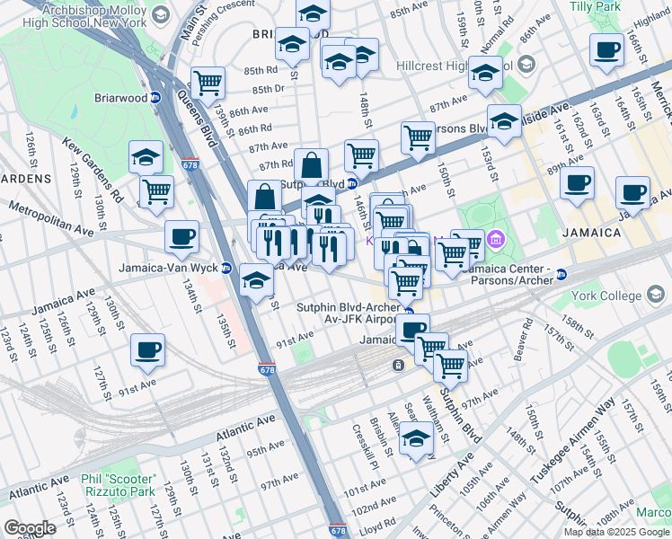 map of restaurants, bars, coffee shops, grocery stores, and more near in Queens