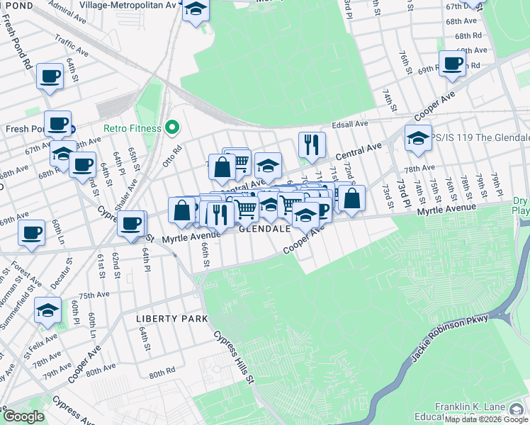 map of restaurants, bars, coffee shops, grocery stores, and more near in New York