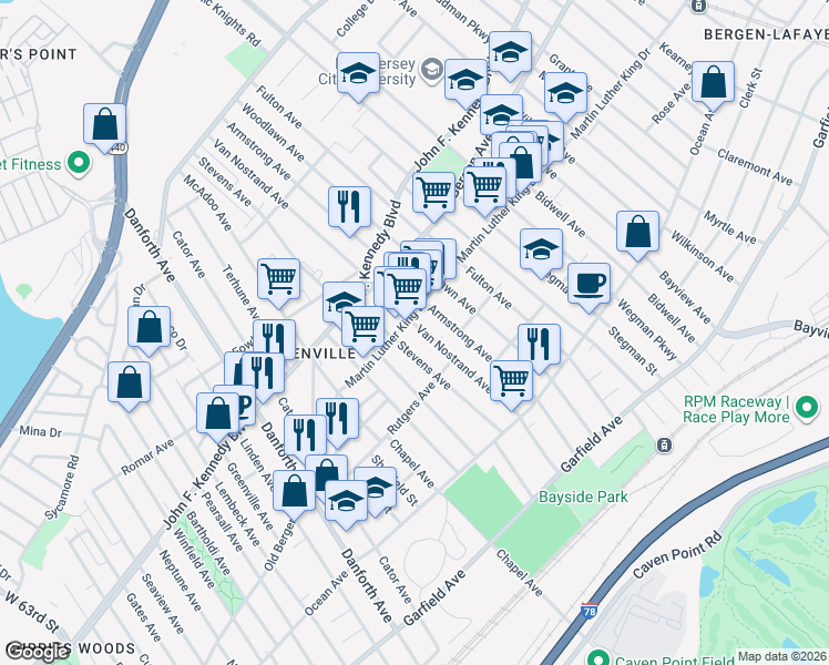 map of restaurants, bars, coffee shops, grocery stores, and more near in Jersey City