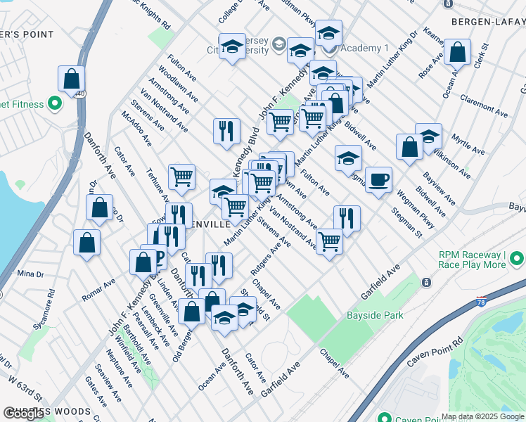 map of restaurants, bars, coffee shops, grocery stores, and more near in Jersey City