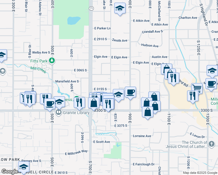 map of restaurants, bars, coffee shops, grocery stores, and more near 789 E 3155 S in Salt Lake City