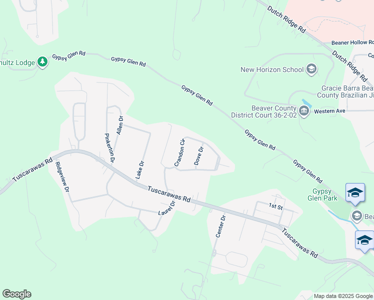 map of restaurants, bars, coffee shops, grocery stores, and more near 114 Crandon Cir in Beaver