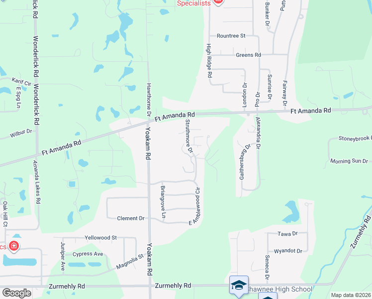 map of restaurants, bars, coffee shops, grocery stores, and more near 2602 Struthmore Drive in Lima