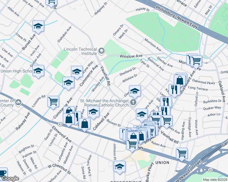 map of restaurants, bars, coffee shops, grocery stores, and more near 2960 Aberdeen Road in Union