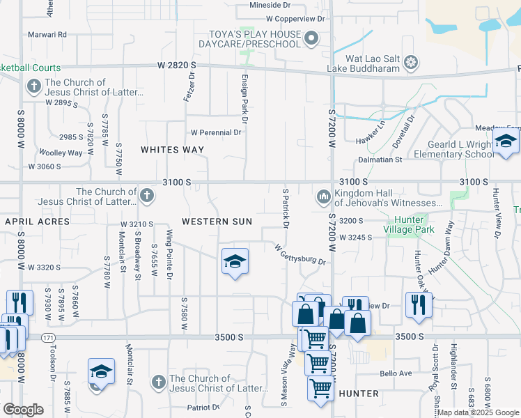 map of restaurants, bars, coffee shops, grocery stores, and more near 3170 Old Glory Circle in Magna