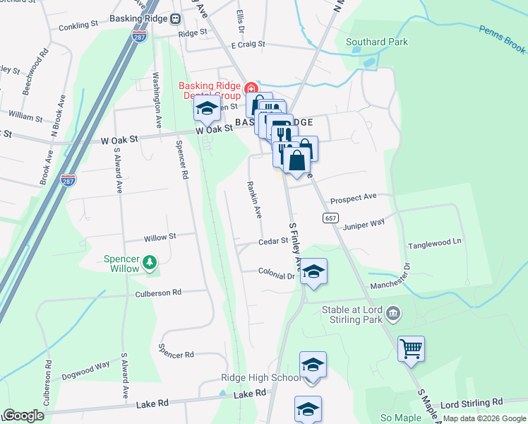 map of restaurants, bars, coffee shops, grocery stores, and more near 36 Rankin Avenue in Bernards