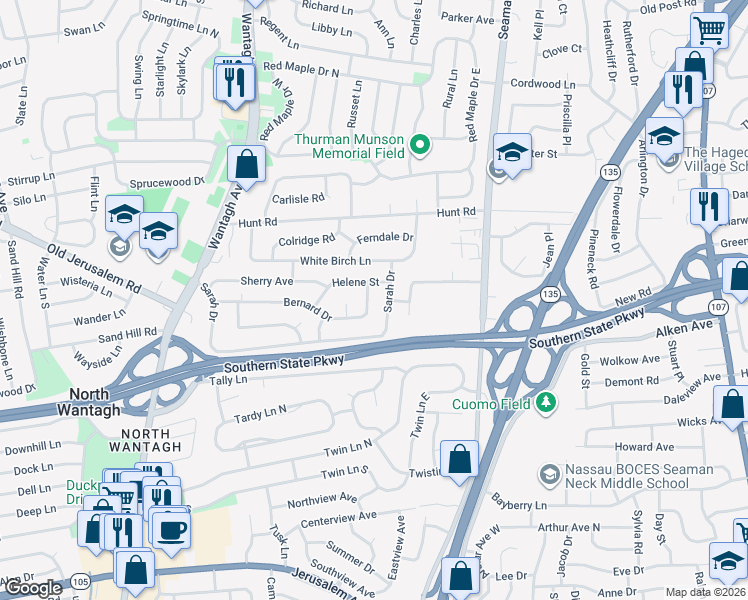 map of restaurants, bars, coffee shops, grocery stores, and more near 3778 Bernard Dr in Wantagh