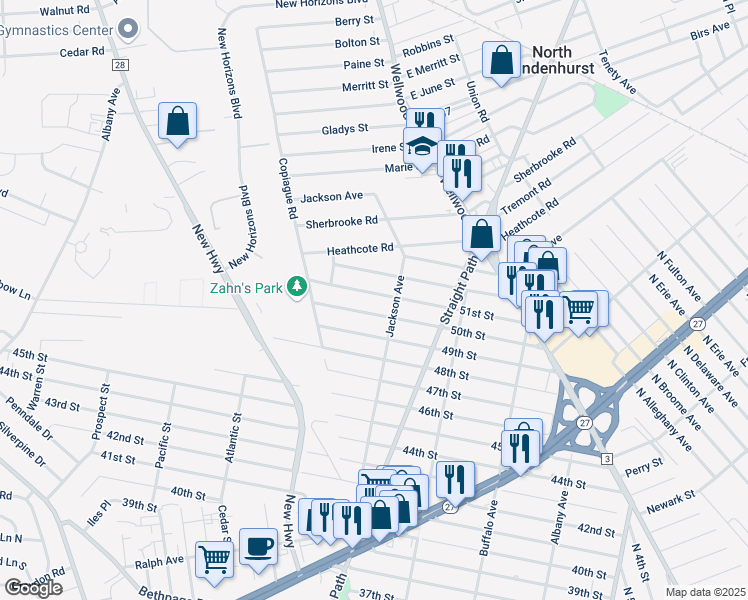 map of restaurants, bars, coffee shops, grocery stores, and more near 431 51st Street in Lindenhurst