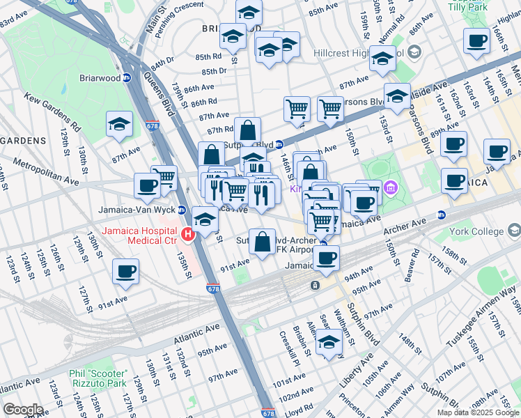 map of restaurants, bars, coffee shops, grocery stores, and more near in Queens