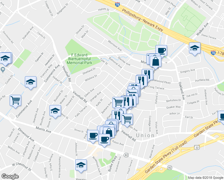 map of restaurants, bars, coffee shops, grocery stores, and more near 2097 Gless Ave in Union