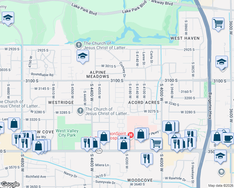 map of restaurants, bars, coffee shops, grocery stores, and more near 4243 West 3175 South in West Valley City