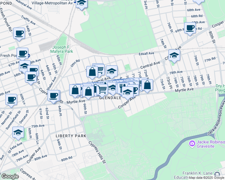 map of restaurants, bars, coffee shops, grocery stores, and more near in New York