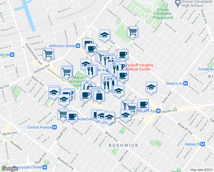 map of restaurants, bars, coffee shops, grocery stores, and more near in Brooklyn