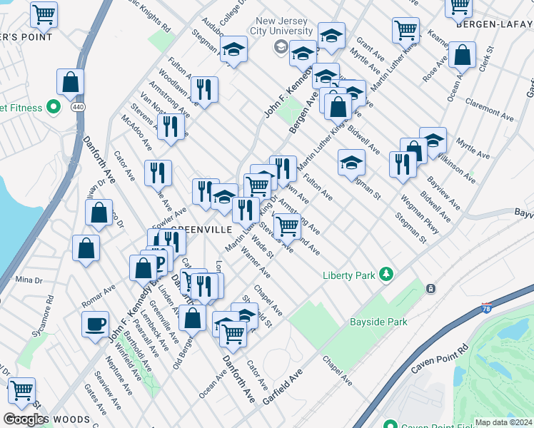 map of restaurants, bars, coffee shops, grocery stores, and more near in Jersey City