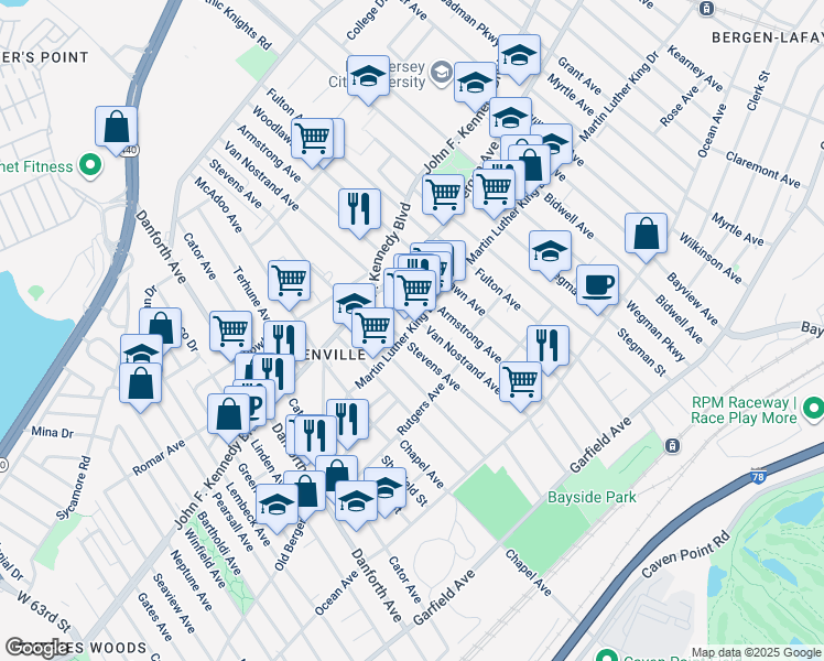 map of restaurants, bars, coffee shops, grocery stores, and more near in Jersey City