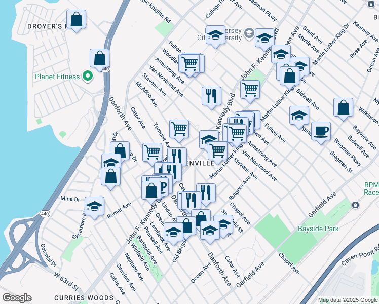 map of restaurants, bars, coffee shops, grocery stores, and more near in Jersey City