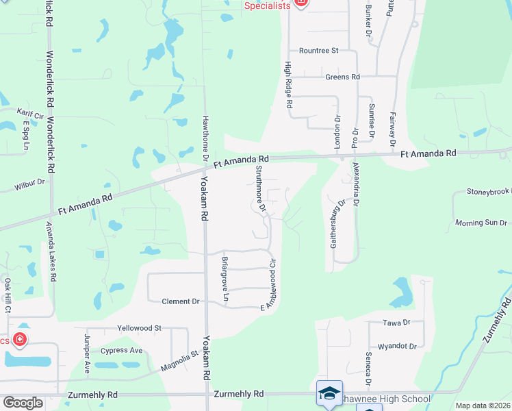 map of restaurants, bars, coffee shops, grocery stores, and more near 2602 Struthmore Drive in Lima