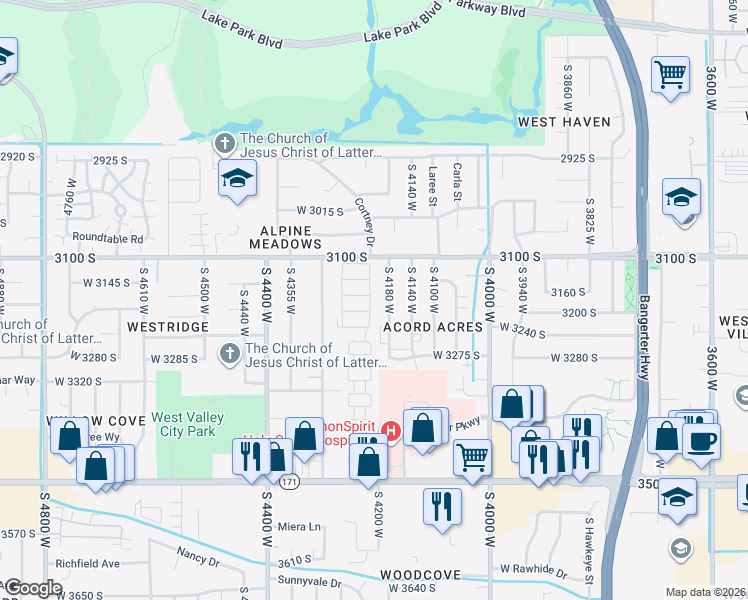 map of restaurants, bars, coffee shops, grocery stores, and more near 3183 Eastcrest Road in West Valley City
