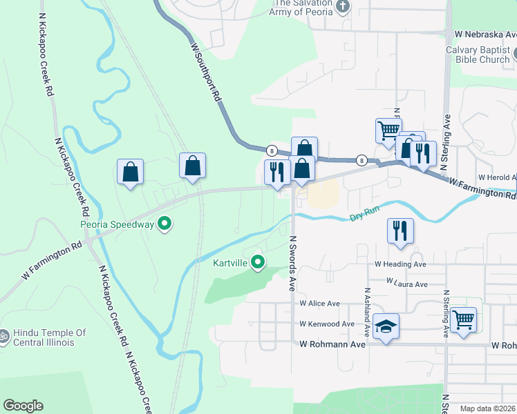 map of restaurants, bars, coffee shops, grocery stores, and more near 1203 North Haven Court in Peoria