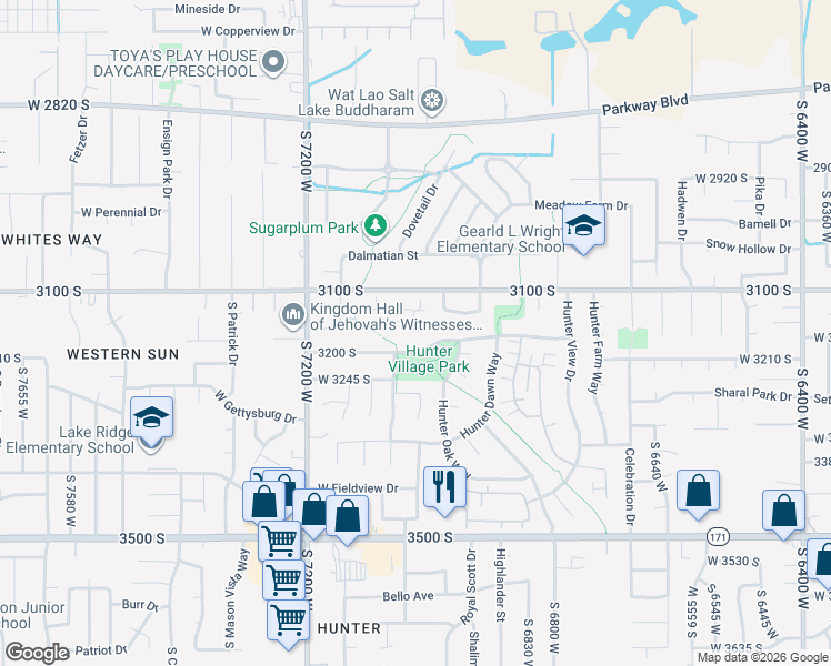 map of restaurants, bars, coffee shops, grocery stores, and more near 7027 Oromia View Drive in West Valley City