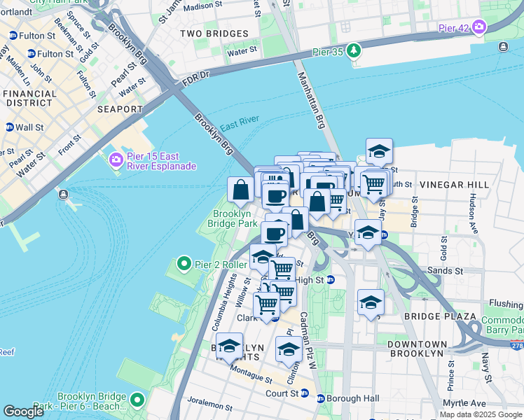 map of restaurants, bars, coffee shops, grocery stores, and more near 10 Old Fulton Street in Brooklyn