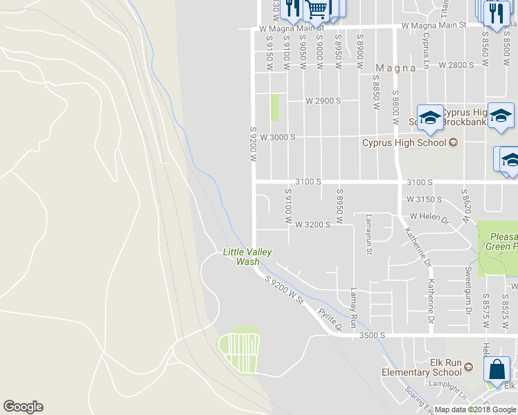map of restaurants, bars, coffee shops, grocery stores, and more near 3167 South 9200 West in Magna