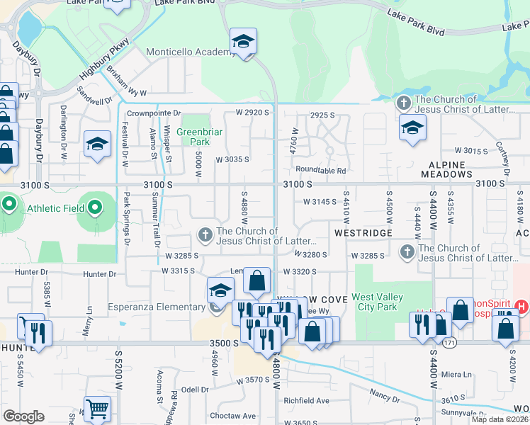 map of restaurants, bars, coffee shops, grocery stores, and more near 4826 West 3185 South in West Valley City