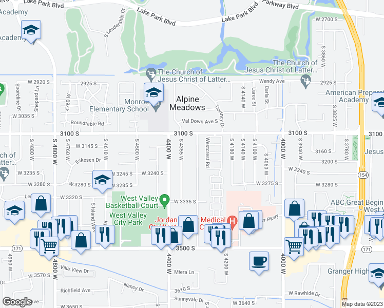 map of restaurants, bars, coffee shops, grocery stores, and more near 3174 S 4300 W in West Valley City