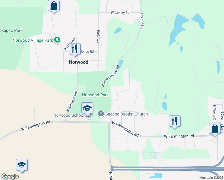 map of restaurants, bars, coffee shops, grocery stores, and more near 1219 North Jones Circle in Peoria
