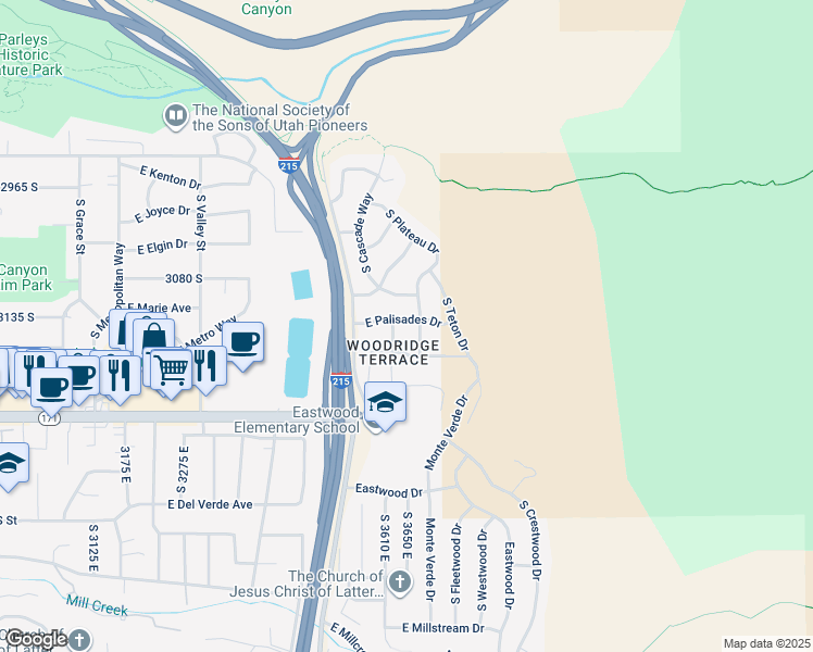 map of restaurants, bars, coffee shops, grocery stores, and more near 3640 East Palisades Drive in Salt Lake City