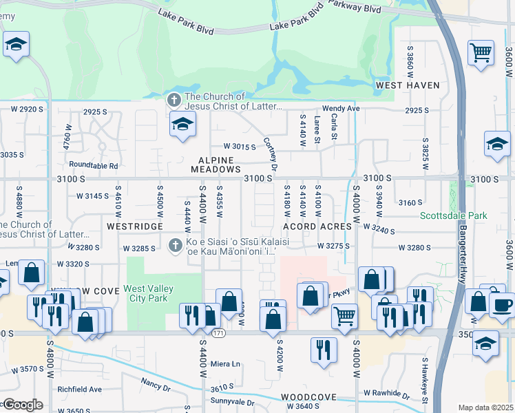 map of restaurants, bars, coffee shops, grocery stores, and more near 4243 West 3175 South in West Valley City