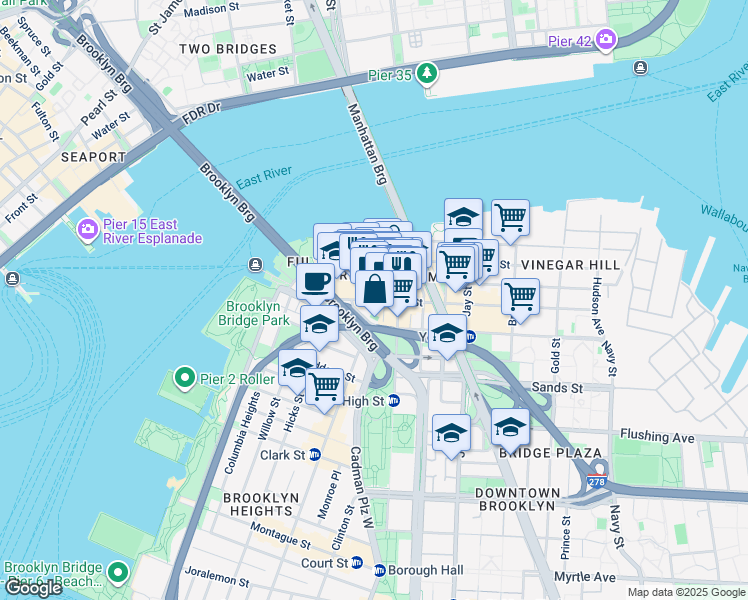 map of restaurants, bars, coffee shops, grocery stores, and more near 123 Main Street in Brooklyn