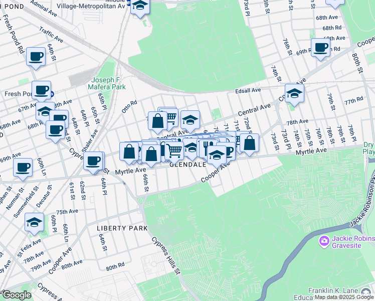 map of restaurants, bars, coffee shops, grocery stores, and more near in New York