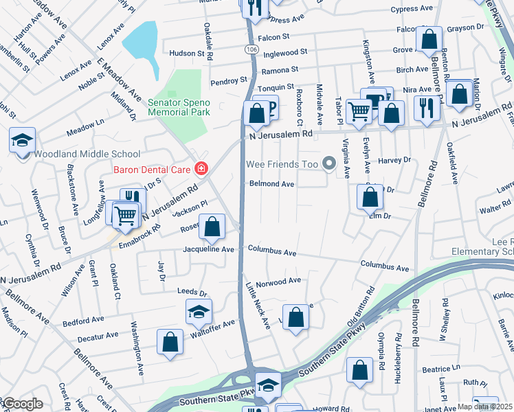 map of restaurants, bars, coffee shops, grocery stores, and more near 800 Taft Street in North Bellmore