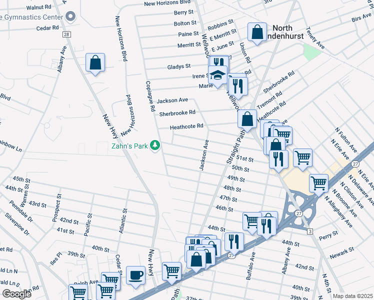 map of restaurants, bars, coffee shops, grocery stores, and more near 431 51st Street in Lindenhurst