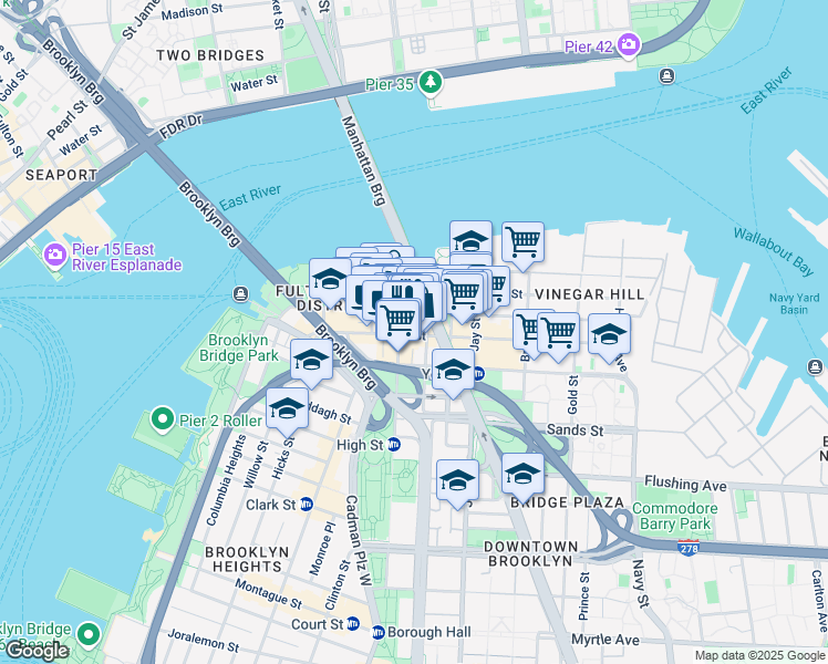 map of restaurants, bars, coffee shops, grocery stores, and more near 111 Front Street in Brooklyn