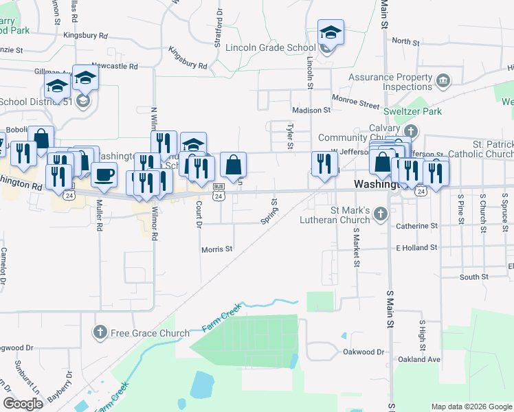 map of restaurants, bars, coffee shops, grocery stores, and more near 610 Peoria Street in Washington