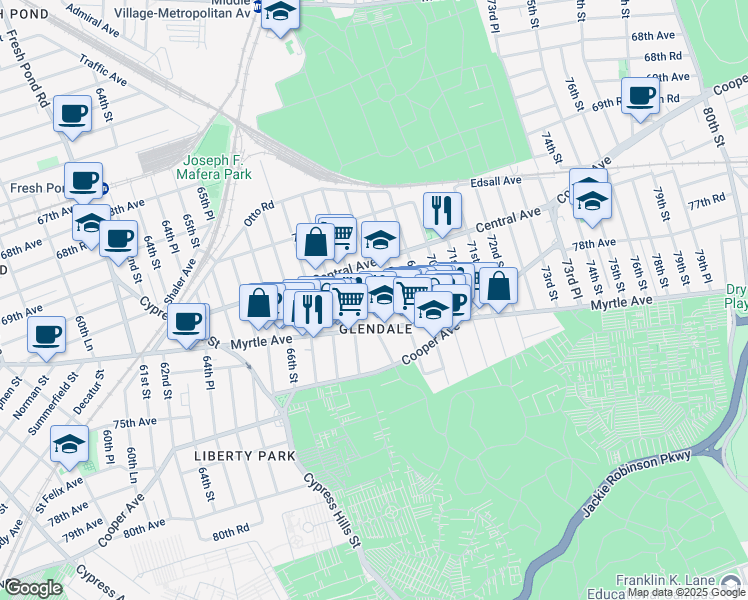 map of restaurants, bars, coffee shops, grocery stores, and more near in New York