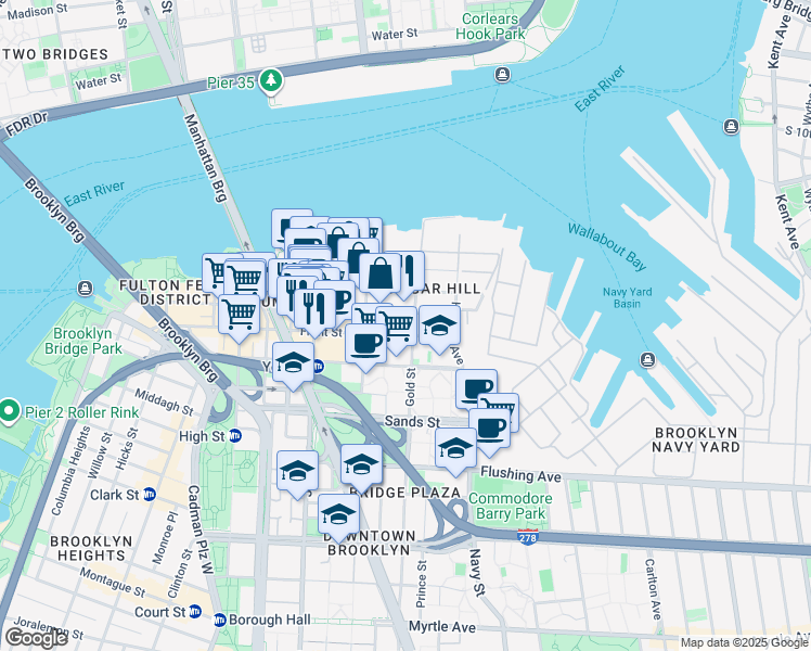 map of restaurants, bars, coffee shops, grocery stores, and more near 251 Front Street in Brooklyn