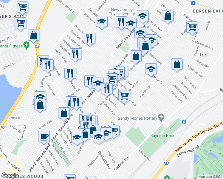 map of restaurants, bars, coffee shops, grocery stores, and more near in Jersey City
