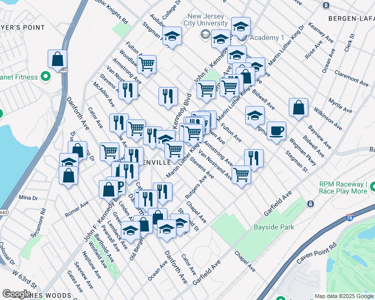 map of restaurants, bars, coffee shops, grocery stores, and more near in Jersey City
