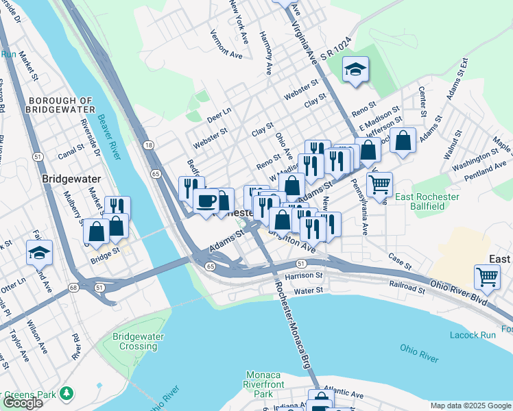 map of restaurants, bars, coffee shops, grocery stores, and more near 330 Connecticut Avenue in Rochester
